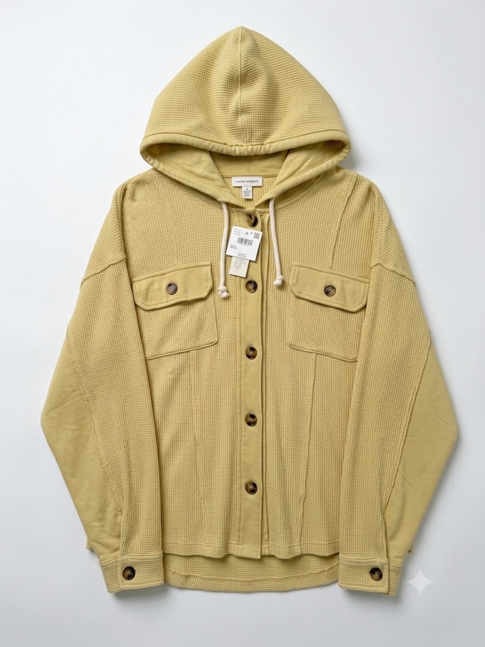 American Eagle Outfitters Hooded Button-Up Waffle Knit Jacket in Light Yellow